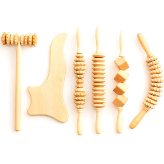 Two piece beechwood massager set for slow living and intentional self care
