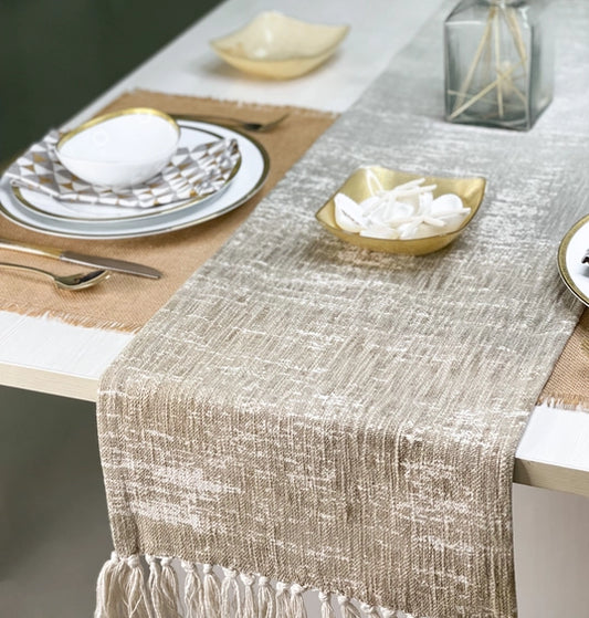 Neutral handspun cotton table runner for slow living and ritual spaces
