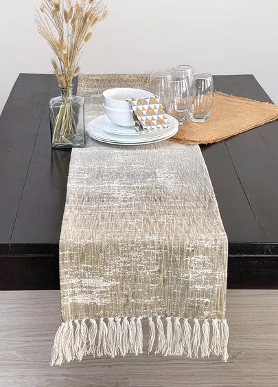 Neutral handspun cotton table runner for slow living and ritual spaces
