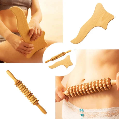 Two piece beechwood massager set for slow living and intentional self care
